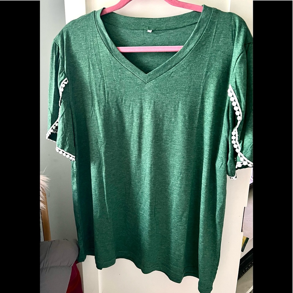 Brand new V-Neck T-shirt with Petal sleeve and lace detail